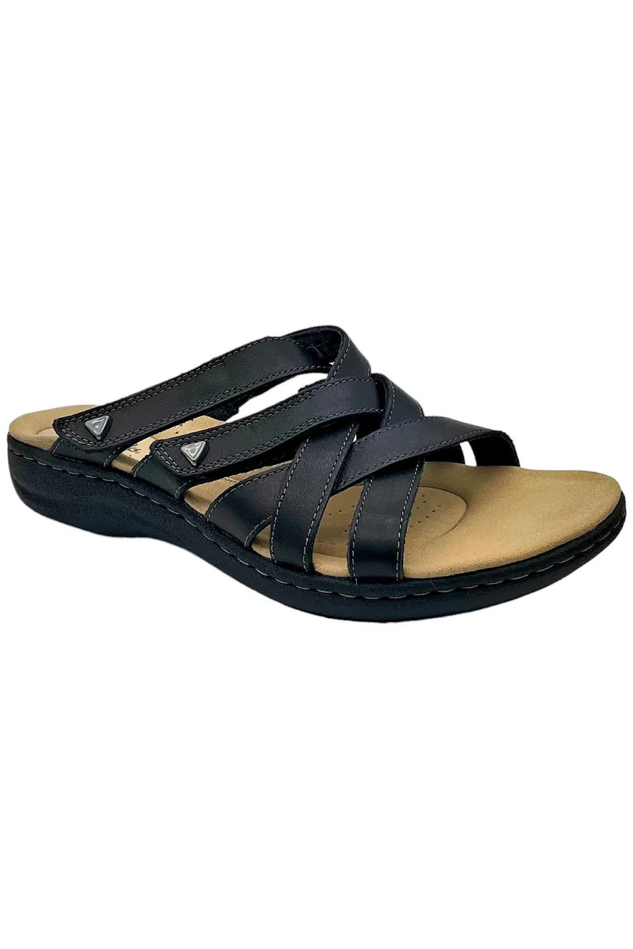 Clarks Collection Women's Leather Sandals Laurieann Bali Black Leather - Wide